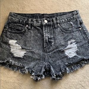 Black denim distressed shorts